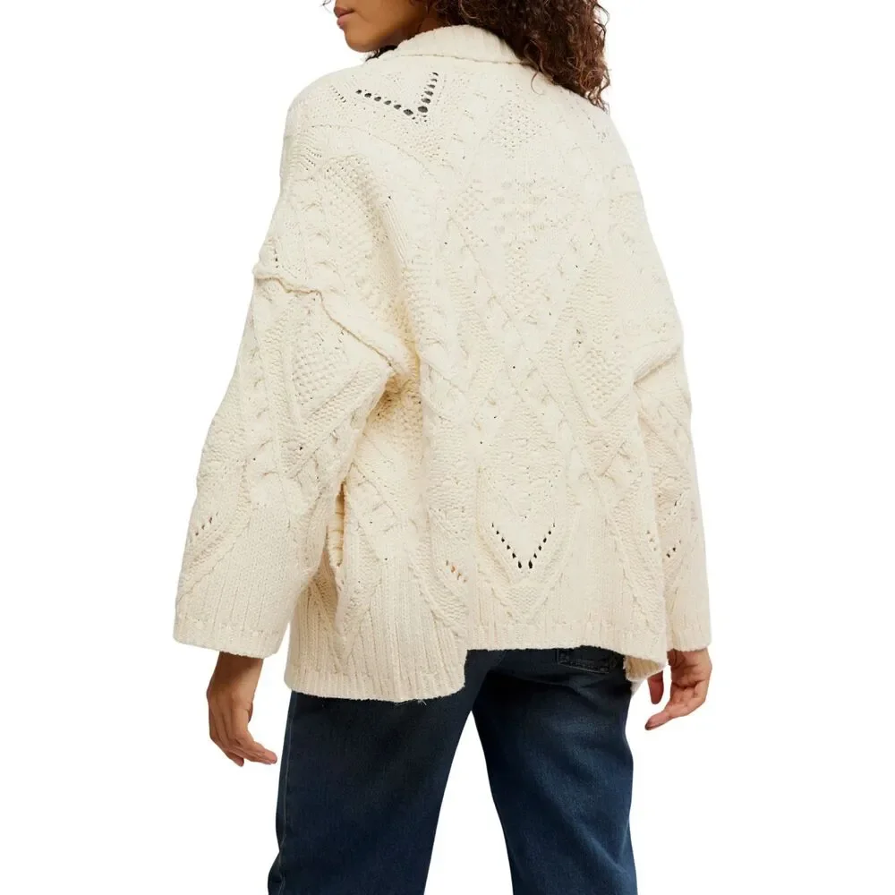 Free People Heart You Cardigan Ivory Button-Up Cardigan Sweater Size Medium